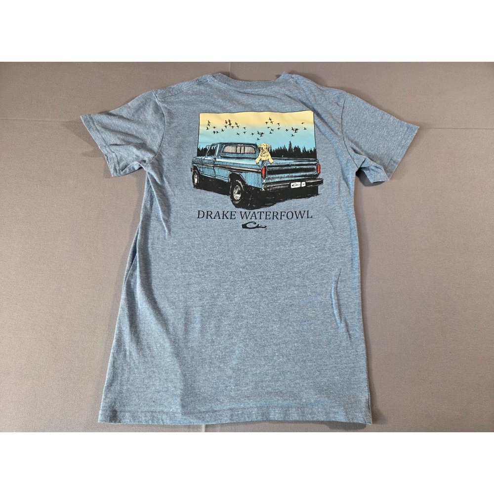 Drake Waterfowl Shirt Mens Small Heathered Blue Outdoors Hunting Soft Dog Bird